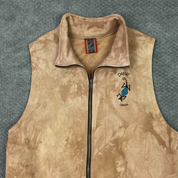 Dagoli Canada Vest Adult Unisex Large Brown Full Zip Tribal Tie Dye Sweatshirt - Picture 5 of 13